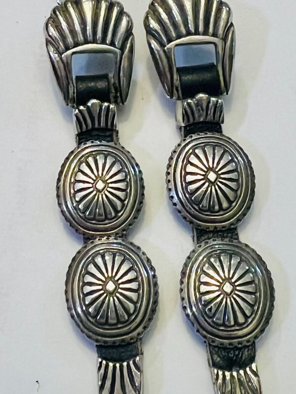 VTG, Sterling Silver Concho Belt Buckle Southwest, Black Leather Earrings